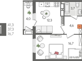 Продается 1-комнатная квартира ЖК Рекорд 2, литера 5, 41.3  м², 9024050 рублей