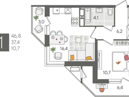 Продается 1-комнатная квартира ЖК Рекорд 2, литера 5, 46.8  м², 9874800 рублей