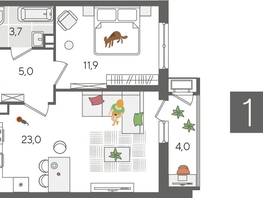 Продается 1-комнатная квартира ЖК Рекорд 2, литера 5, 47.6  м², 9681840 рублей