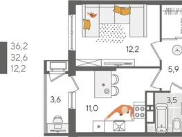 Продается 1-комнатная квартира ЖК Рекорд 2, литера 5, 36.2  м², 8633700 рублей