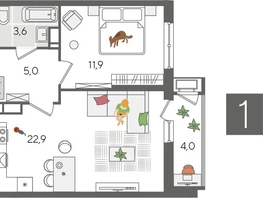 Продается 1-комнатная квартира ЖК Рекорд 2, литера 5, 47.4  м², 9811800 рублей