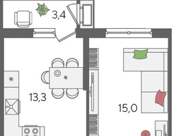 Продается 1-комнатная квартира ЖК Рекорд 2, литера 5, 41.4  м², 9331560 рублей