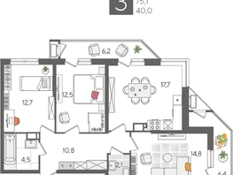 Продается 3-комнатная квартира ЖК Рекорд 2, литера 5, 87.7  м&sup2;, 17934650 рублей