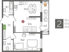 Продается 2-комнатная квартира ЖК Рекорд 2, литера 6, 59.6  м², 11681600 рублей