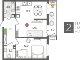 Продается 2-комнатная квартира ЖК Рекорд 2, литера 6, 58.9  м², 11556180 рублей