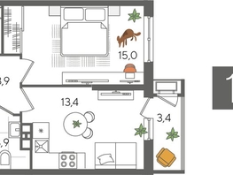 Продается 1-комнатная квартира ЖК Рекорд 2, литера 6, 41.6  м², 9023040 рублей