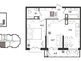 Продается 2-комнатная квартира ЖК Рекорд 2, литера 6, 58.6  м&sup2;, 12341160 рублей