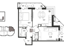 Продается 2-комнатная квартира ЖК Рекорд 2, литера 6, 70.3  м&sup2;, 14910630 рублей