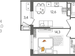 Продается 1-комнатная квартира ЖК Рекорд 2, литера 6, 41.4  м², 8760240 рублей