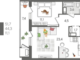 Продается 1-комнатная квартира ЖК Рекорд 2, литера 6, 51.7  м², 10319320 рублей