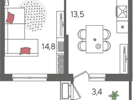 Продается 1-комнатная квартира ЖК Рекорд 2, литера 6, 42  м², 8824200 рублей