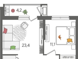Продается 1-комнатная квартира ЖК Рекорд 2, литера 6, 48.8  м², 9496480 рублей