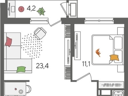 Продается 1-комнатная квартира ЖК Рекорд 2, литера 6, 48.5  м², 9506000 рублей