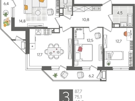 Продается 3-комнатная квартира ЖК Рекорд 2, литера 6, 87.7  м², 16917330 рублей