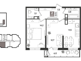 Продается 2-комнатная квартира ЖК Рекорд 2, литера 6, 58.6  м&sup2;, 12212240 рублей