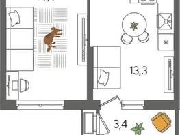 Продается 1-комнатная квартира ЖК Рекорд 2, литера 6, 41.4  м², 9265320 рублей