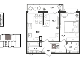 Продается 2-комнатная квартира ЖК Рекорд 2, литера 1, 57.3  м&sup2;, 12583080 рублей