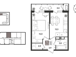 Продается 1-комнатная квартира ЖК Рекорд 2, литера 1, 44  м&sup2;, 11792000 рублей