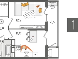 Продается 1-комнатная квартира ЖК Рекорд 2, литера 1, 39.2  м², 9898000 рублей