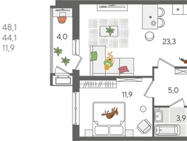 Продается 1-комнатная квартира ЖК Рекорд 2, литера 1, 48.1  м², 10182770 рублей