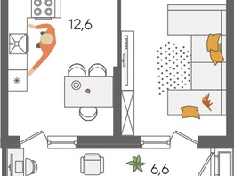 Продается 1-комнатная квартира ЖК Рекорд 2, литера 2, 44.6  м&sup2;, 10931460 рублей