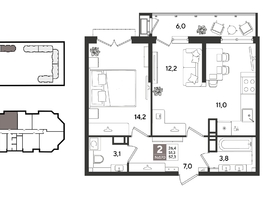 Продается 2-комнатная квартира ЖК Рекорд 2, литера 2, 56.8  м&sup2;, 12501680 рублей