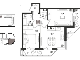 Продается 2-комнатная квартира ЖК Рекорд 2, литера 2, 69.6  м&sup2;, 14288880 рублей