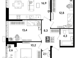 Продается 3-комнатная квартира ЖК DOGMA PARK (Догма парк), литера 15, 70.6  м², 9996960 рублей