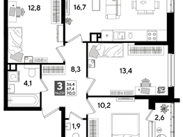 Продается 3-комнатная квартира ЖК DOGMA PARK (Догма парк), литера 15, 70  м², 10164000 рублей