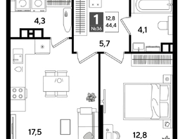 Продается 1-комнатная квартира ЖК DOGMA PARK (Догма парк), литера 16, 44.4  м², 7881000 рублей