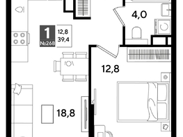 Продается 1-комнатная квартира ЖК DOGMA PARK (Догма парк), литера 16, 39.4  м², 7367800 рублей