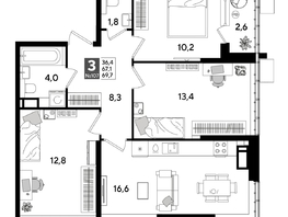 Продается 3-комнатная квартира ЖК DOGMA PARK (Догма парк), литера 19, 68.2  м², 10052680 рублей