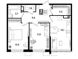 Продается 2-комнатная квартира ЖК DOGMA PARK (Догма парк), литера 18, 59.4  м², 9135720 рублей