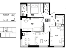 Продается 3-комнатная квартира ЖК ДОГМА ПАРК, литера 21, 69.8  м&sup2;, 10930680 рублей