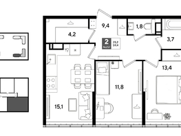 Продается 2-комнатная квартира ЖК DOGMA PARK (Догма парк), литера 21, 59.4  м&sup2;, 9830700 рублей
