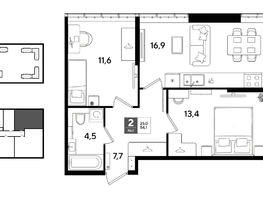 Продается 2-комнатная квартира ЖК DOGMA PARK (Догма парк), литера 22, 54.1  м&sup2;, 9180770 рублей