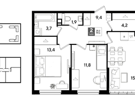Продается 2-комнатная квартира ЖК DOGMA PARK (Догма парк), литера 22, 59.6  м&sup2;, 9357200 рублей