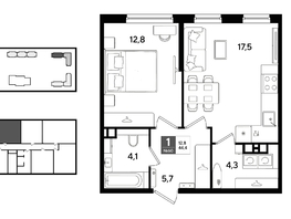 Продается 1-комнатная квартира ЖК ДОГМА ПАРК, литера 22, 44.4  м&sup2;, 7912080 рублей