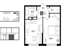 Продается 1-комнатная квартира ЖК ДОГМА ПАРК, литера 22, 39.3  м&sup2;, 7577040 рублей