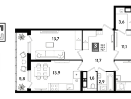 Продается 3-комнатная квартира ЖК ДОГМА ПАРК, литера 22, 75.7  м&sup2;, 11718360 рублей