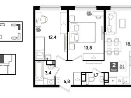 Продается 2-комнатная квартира ЖК ДОГМА ПАРК, литера 22, 57  м&sup2;, 9690000 рублей