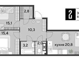 Продается 2-комнатная квартира ЖК Парк Победы 2, литера 19, 69.6  м&sup2;, 11094240 рублей