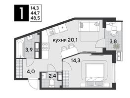 Продается 1-комнатная квартира ЖК Парк Победы 2, литера 21, 48.5  м&sup2;, 8657250 рублей