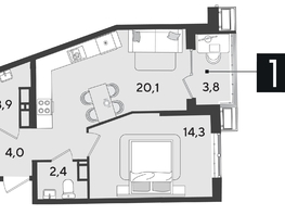 Продается 1-комнатная квартира ЖК Парк Победы 2, литера 21, 48.5  м², 8511750 рублей