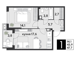 Продается 1-комнатная квартира ЖК Парк Победы 2, литера 21, 47.7  м², 8323651 рублей