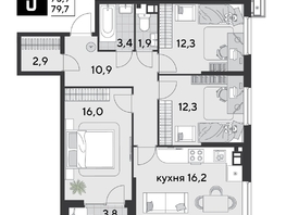 Продается 3-комнатная квартира ЖК Парк Победы 2, литера 21, 79.7  м², 11620260 рублей
