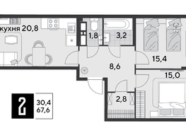 Продается 2-комнатная квартира ЖК Парк Победы 2, литера 21, 67.6  м², 10795720 рублей