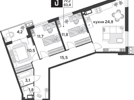 Продается 3-комнатная квартира ЖК Парк Победы 2, литера 28, 83.4  м², 11417460 рублей