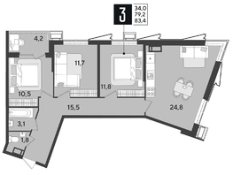 Продается 3-комнатная квартира ЖК Парк Победы 2, литера 28, 83.4  м², 11542560 рублей