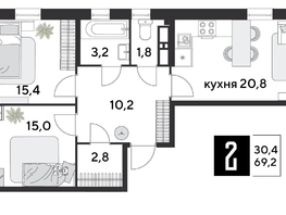 Продается 2-комнатная квартира ЖК Парк Победы 2, литера 28, 69.2  м&sup2;, 10864400 рублей